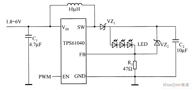 【圖】使用電感升壓變換器IC驅動串聯的LED電路圖LED電路 電路圖 維庫電子市場網